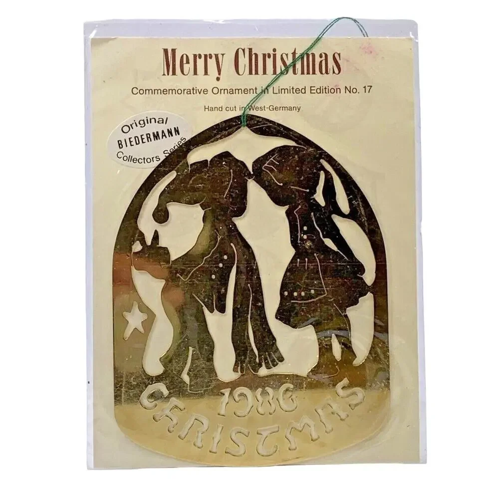 1986 Biedermann Hand-cut Brass‎ Christmas Ornament #17 Boy and Girl Signed
